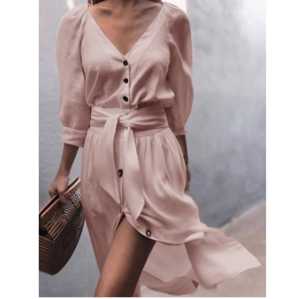 Elegant Pink Button-Down Dress